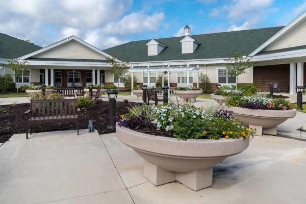 Rice Estate resident courtyard and raised flower beds